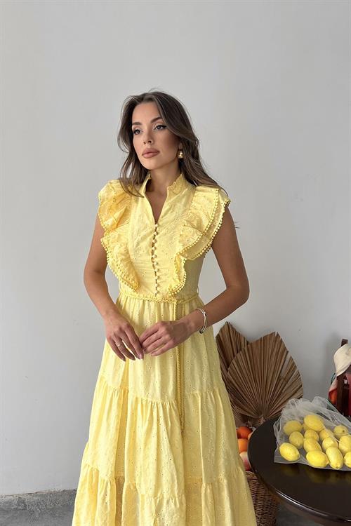 Wholesale Yellow Ruffled Embroidered Dress