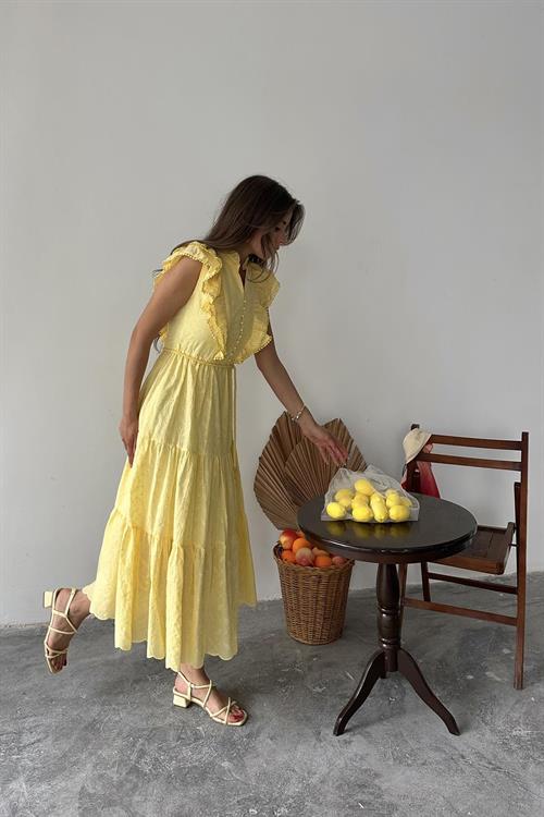 Wholesale Yellow Ruffled Embroidered Dress