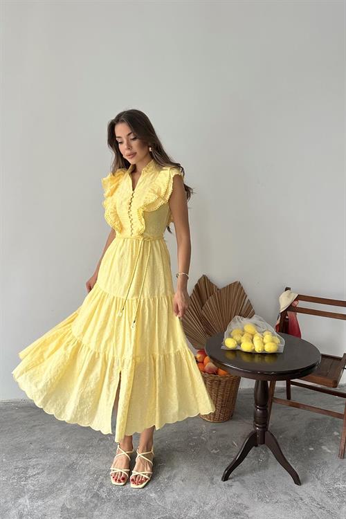 Wholesale Yellow Ruffled Embroidered Dress