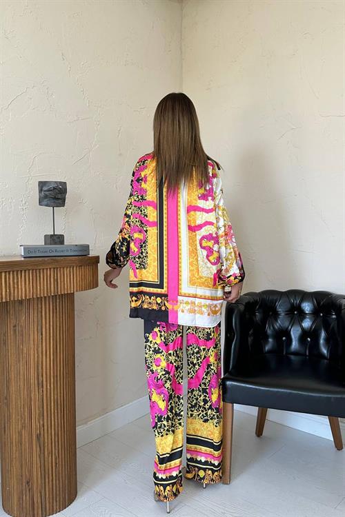 Wholesale Yellow Patterned Shirt and Trousers Set