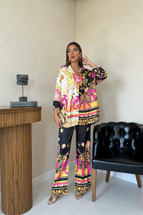 Wholesale Yellow Patterned Shirt and Trousers Set