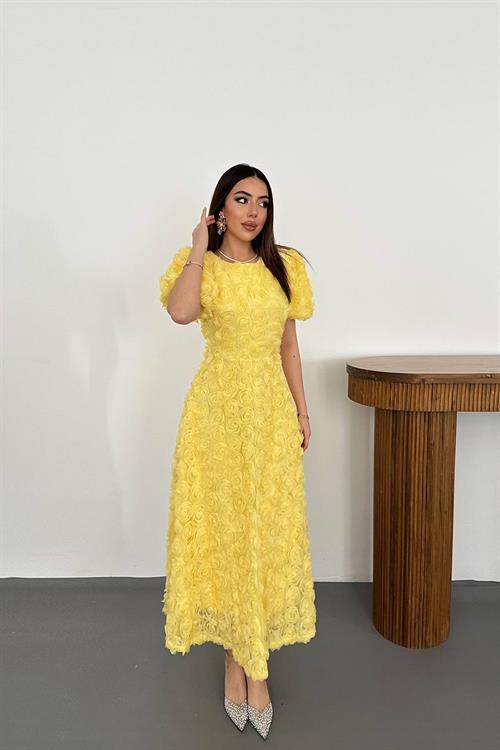 Wholesale Yellow Dress with Rose Draping