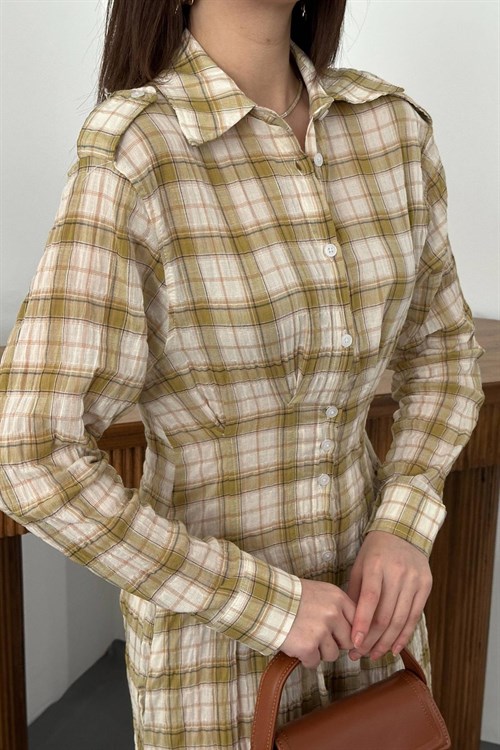 Wholesale Yellow Pleated Plaid Dress