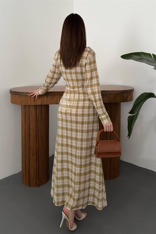 Wholesale Yellow Pleated Plaid Dress