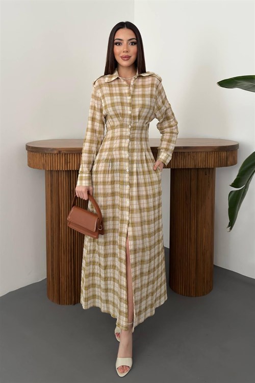 Wholesale Yellow Pleated Plaid Dress