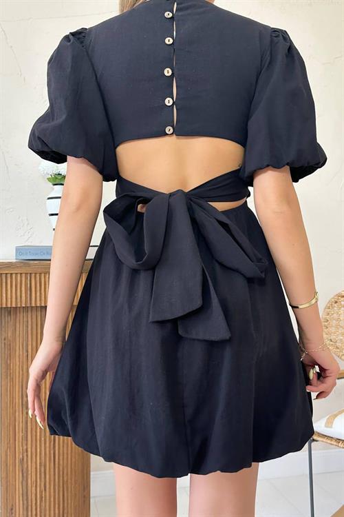 Wholesale Black Back-Tie Linen Dress