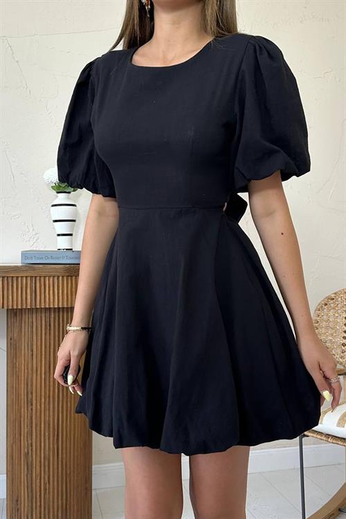 Wholesale Black Back-Tie Linen Dress