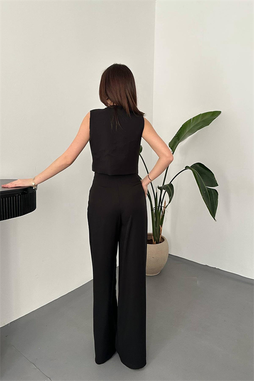Wholesale Black Asymmetrical Vest and Palazzo Pants Set
