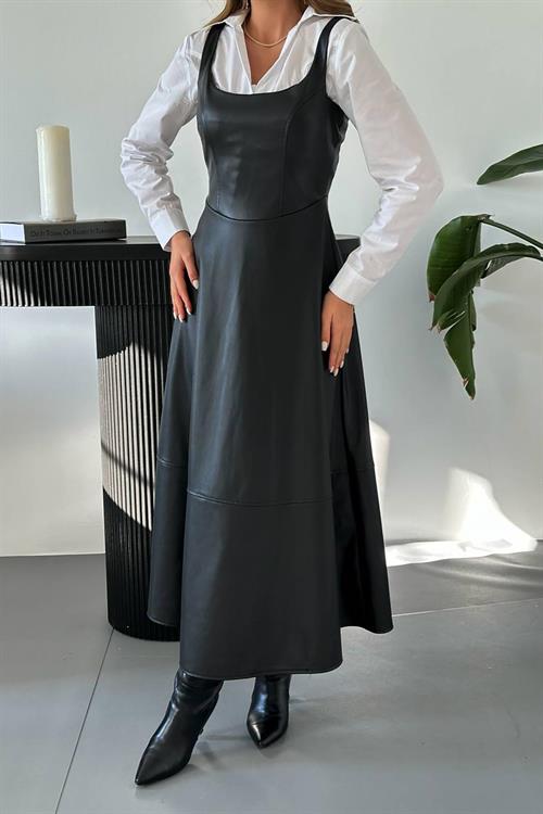 Wholesale Black Strappy Leather Dress