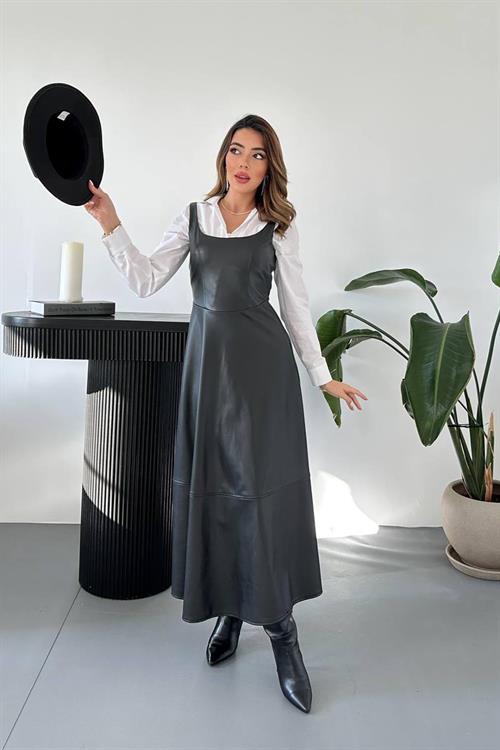 Wholesale Black Strappy Leather Dress