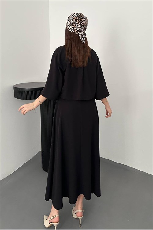 Wholesale Black Cropped Shirt and Strappy Dress Set