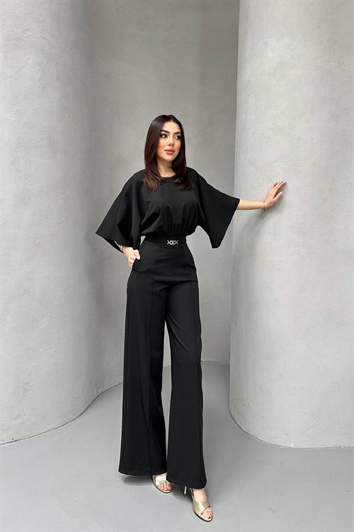 Wholesale Black Batwing Sleeve Jumpsuit with Belt