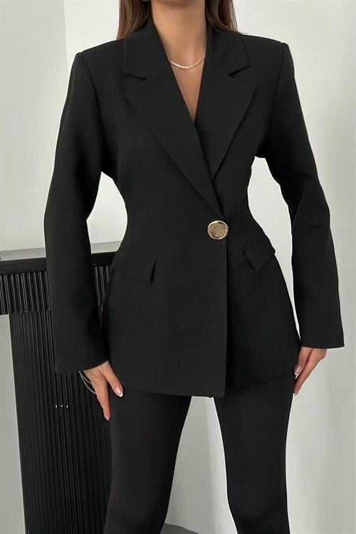 Toptan Siyah Belden Oturtmalı Blazer Ceket