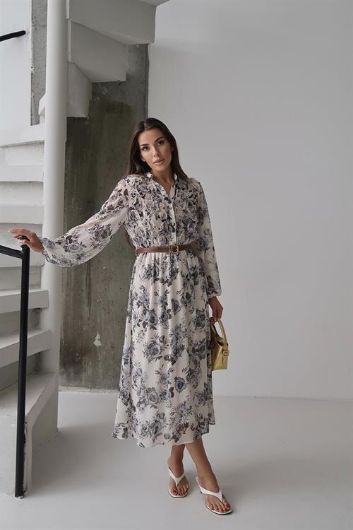 Toptan Siyah Biye Detaylı Elbise