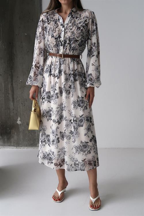 Toptan Siyah Biye Detaylı Elbise