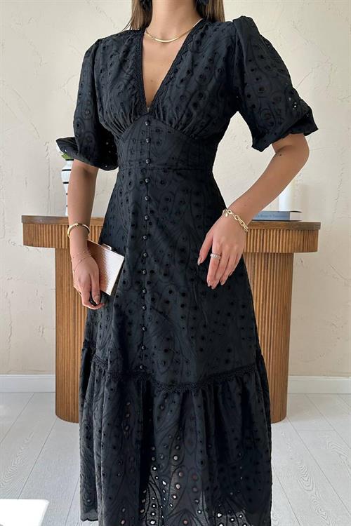 Wholesale Black Lace Embroidered Dress