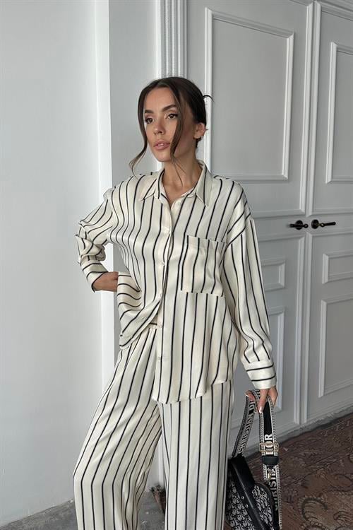 Wholesale Black Striped Satin Set