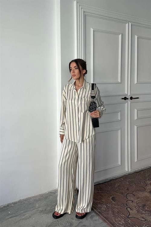 Wholesale Black Striped Satin Set