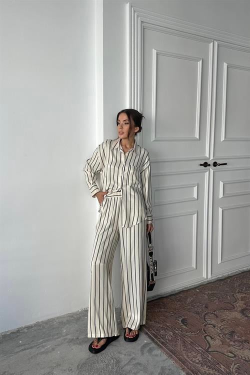 Wholesale Black Striped Satin Set