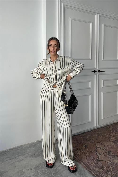 Wholesale Black Striped Satin Set