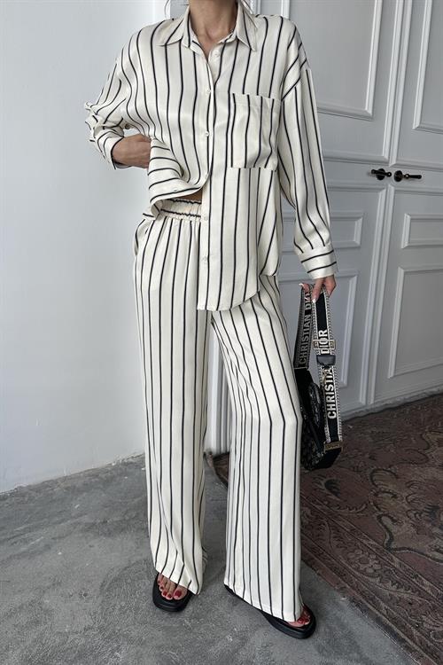 Wholesale Black Striped Satin Set