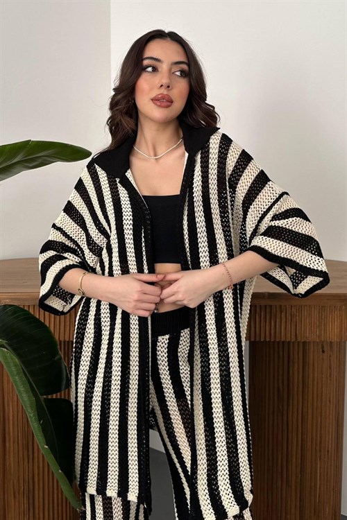 Toptan Siyah Çizgili Triko Takım
