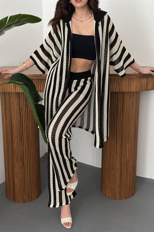 Toptan Siyah Çizgili Triko Takım
