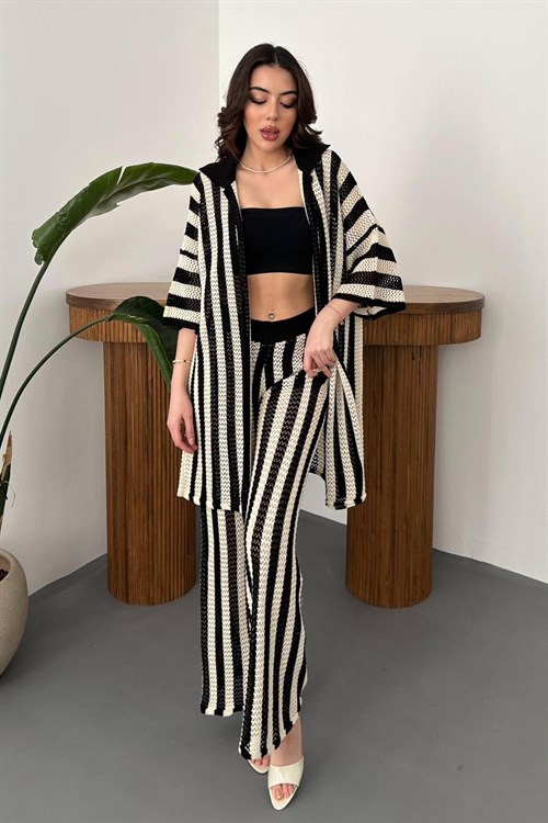 Toptan Siyah Çizgili Triko Takım