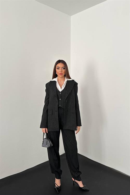 Wholesale Black Striped Three-Piece Suit