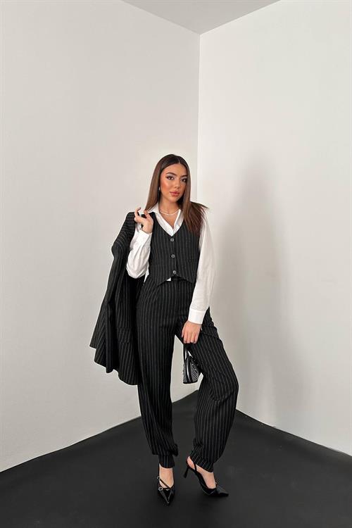 Wholesale Black Striped Three-Piece Suit