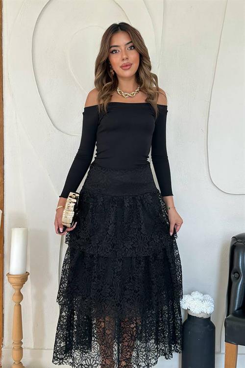 Wholesale Black Layered Lace Skirt