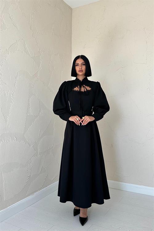 Wholesale Black Dress with Lace Trim