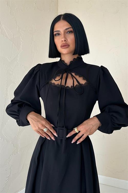 Wholesale Black Dress with Lace Trim