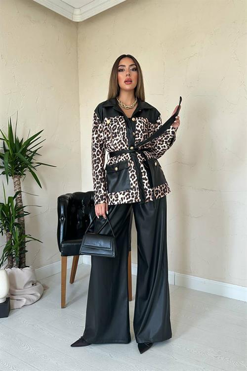 Wholesale Black Leopard Leather Suit