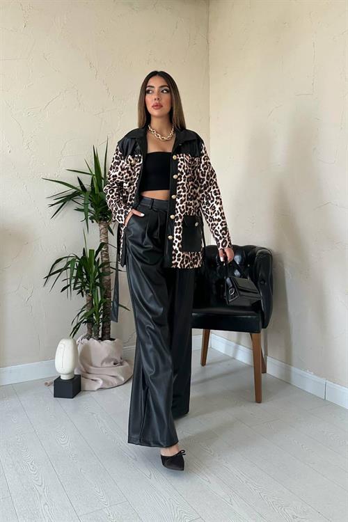 Wholesale Black Leopard Leather Suit