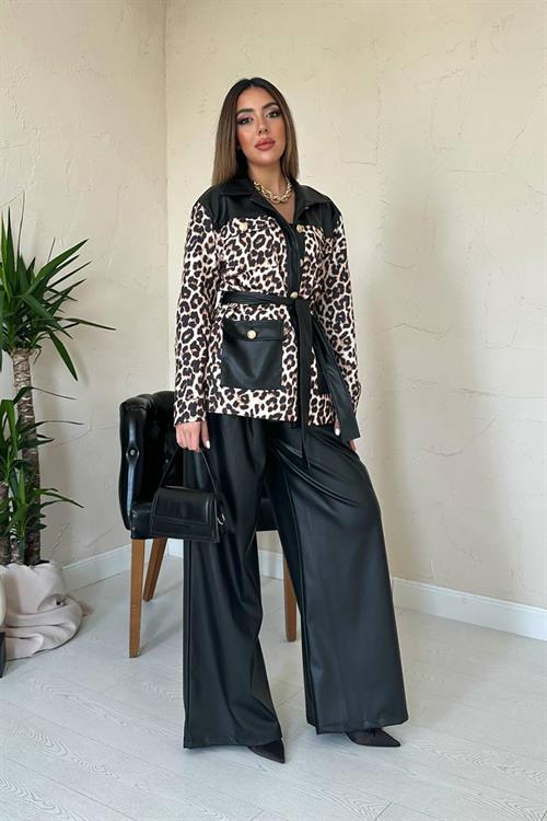 Wholesale Black Leopard Leather Suit