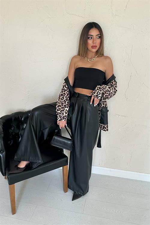 Wholesale Black Leopard Leather Suit