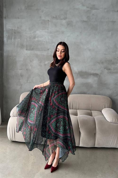 Wholesale Black Patterned Chiffon ​​Skirt
