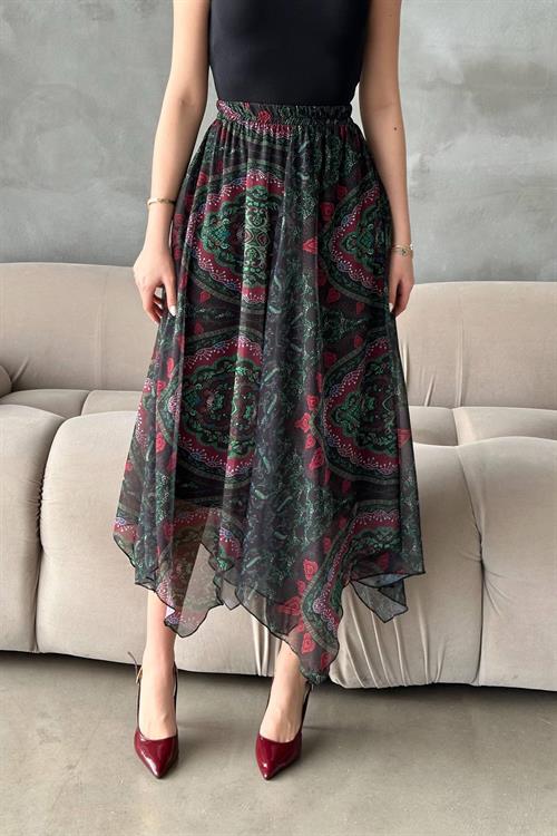 Wholesale Black Patterned Chiffon ​​Skirt
