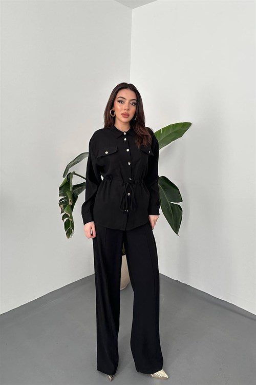 Wholesale Black Button Detail Shirt and Trousers