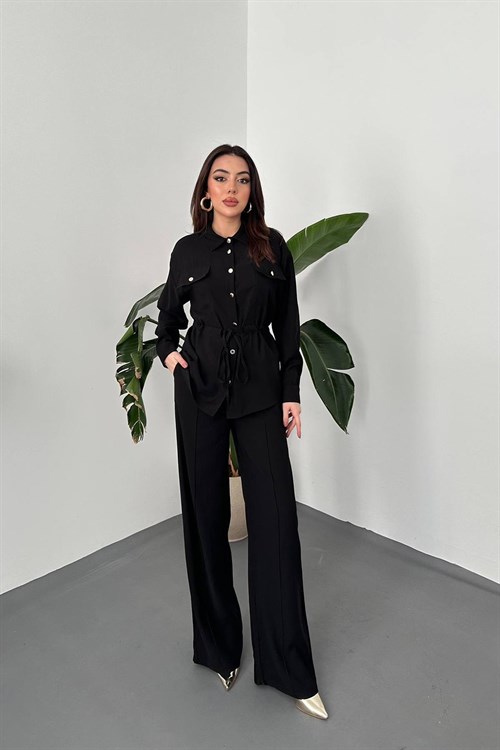Wholesale Black Button Detail Shirt and Trousers