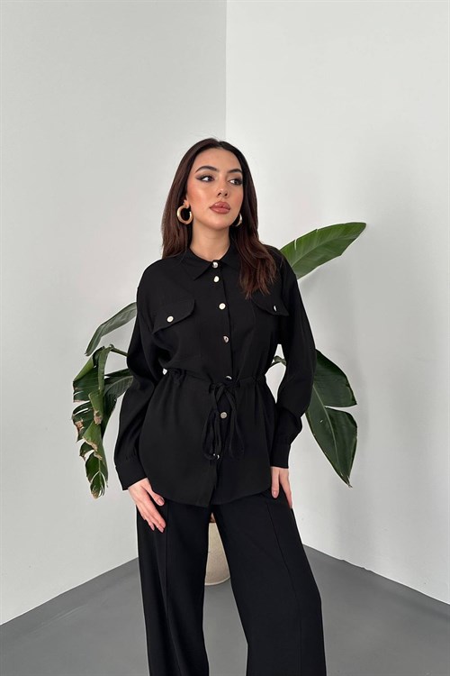 Wholesale Black Button Detail Shirt and Trousers