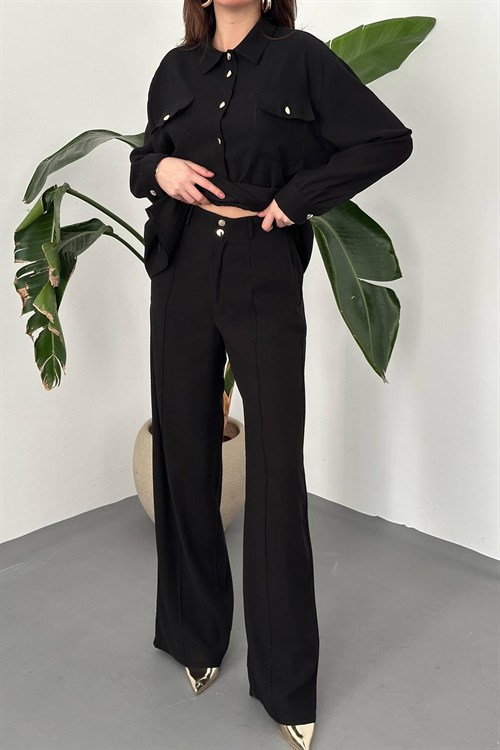 Wholesale Black Button Detail Shirt and Trousers