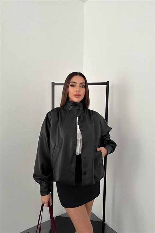 Wholesale Black Button-Up Leather Jacket