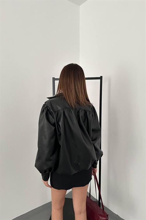 Wholesale Black Button-Up Leather Jacket