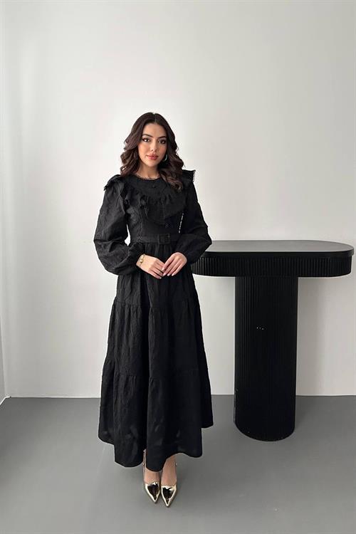 Wholesale Black Ruffled Embroidered Dress