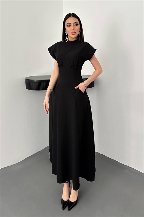 Wholesale Black Dress with Bust Gathering