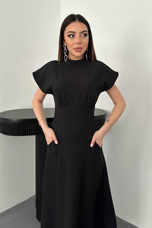 Wholesale Black Dress with Bust Gathering