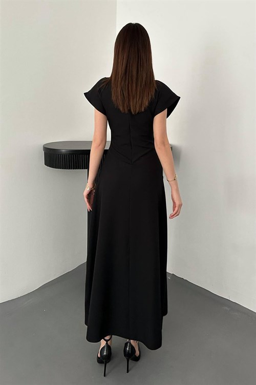 Wholesale Black Dress with Bust Gathering