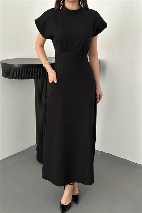 Wholesale Black Dress with Bust Gathering